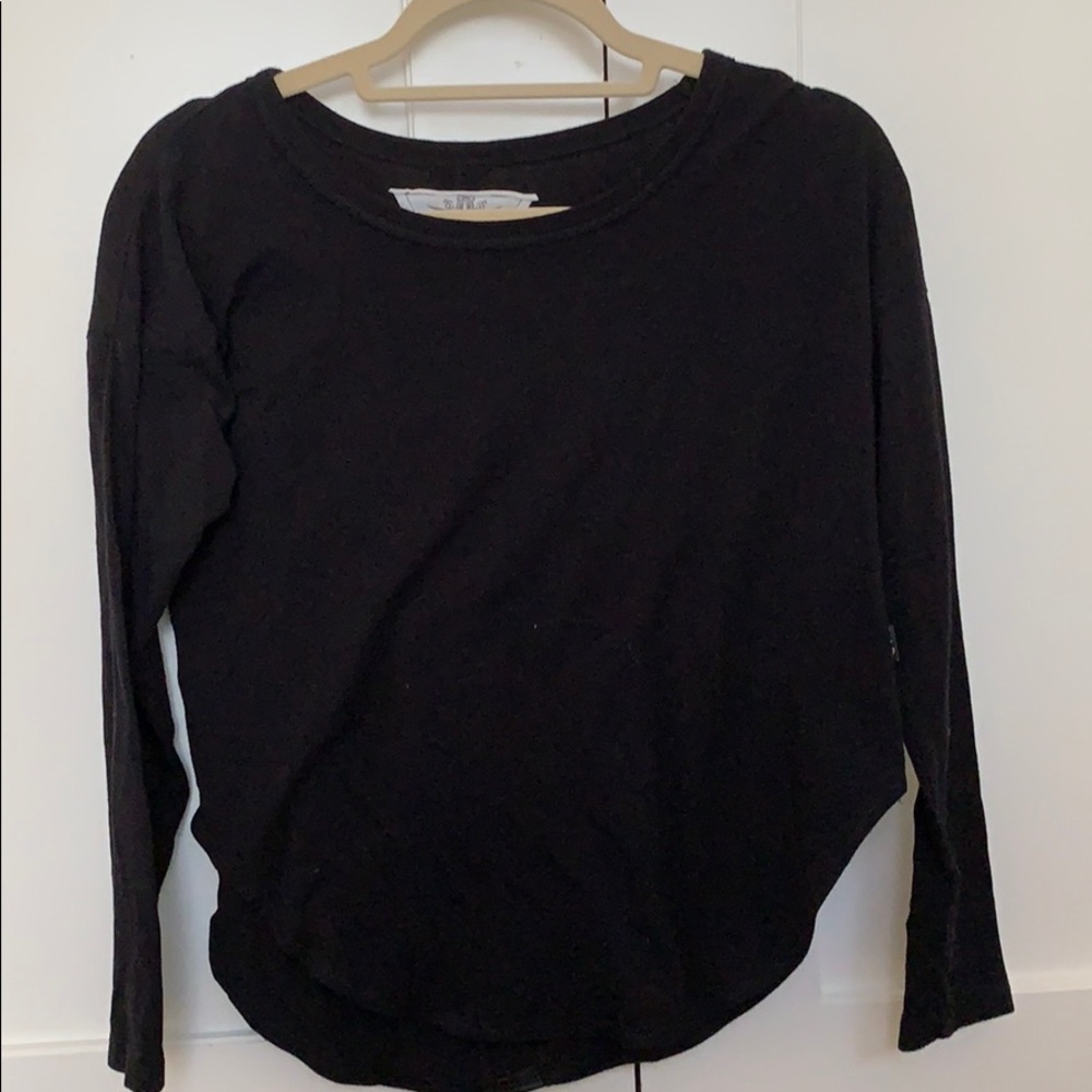 Black sweater with leather strip down the back